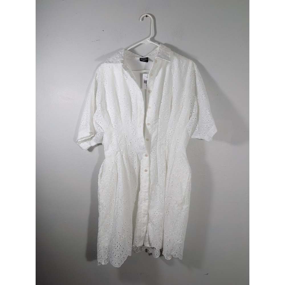 Cal Style Women's M White Cotton Eyelet Shirt Dress Collared Button Lined New